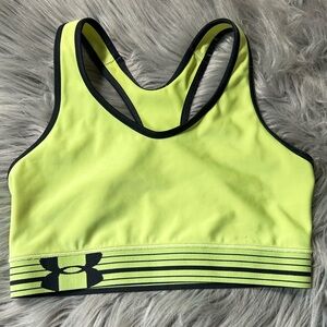 Under Armour Heat Gear Sports Bra Neon Yellow Black Size SM